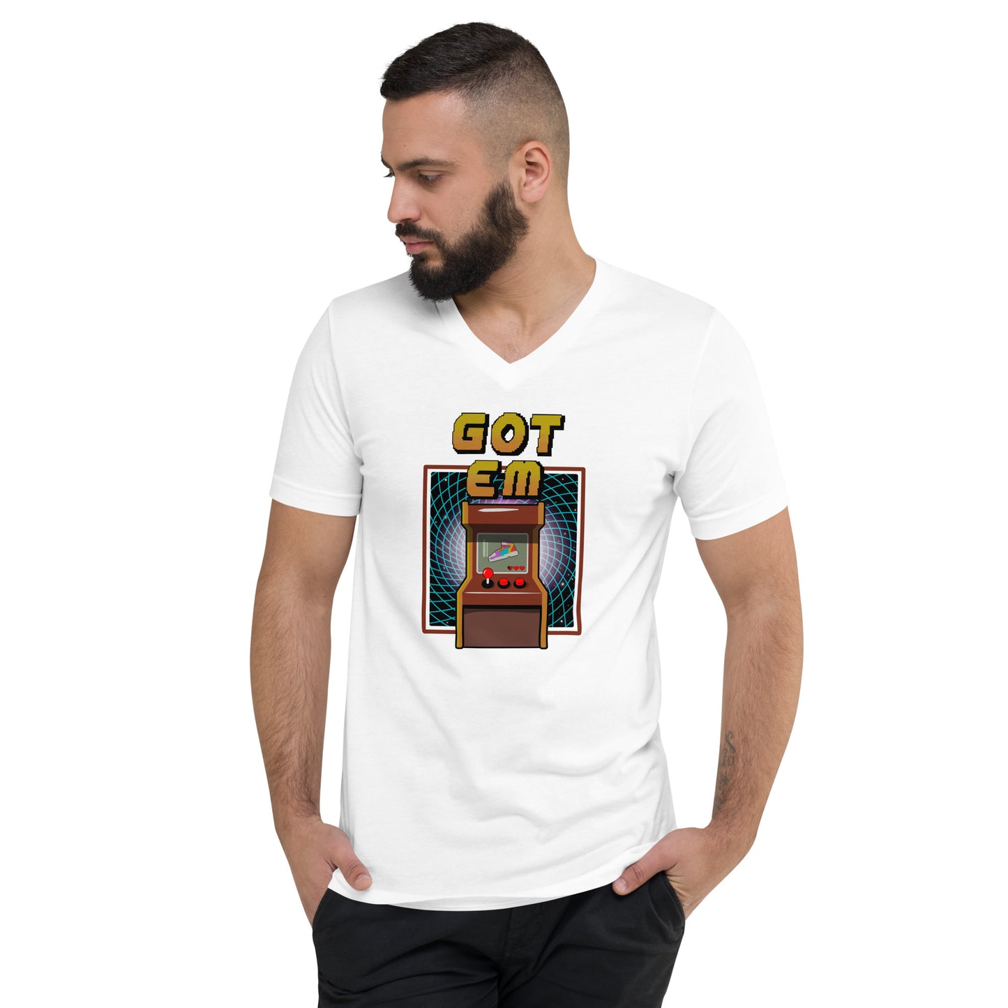 "Got 'Em - Retro Gaming" Unisex Short Sleeve V-Neck T-Shirt